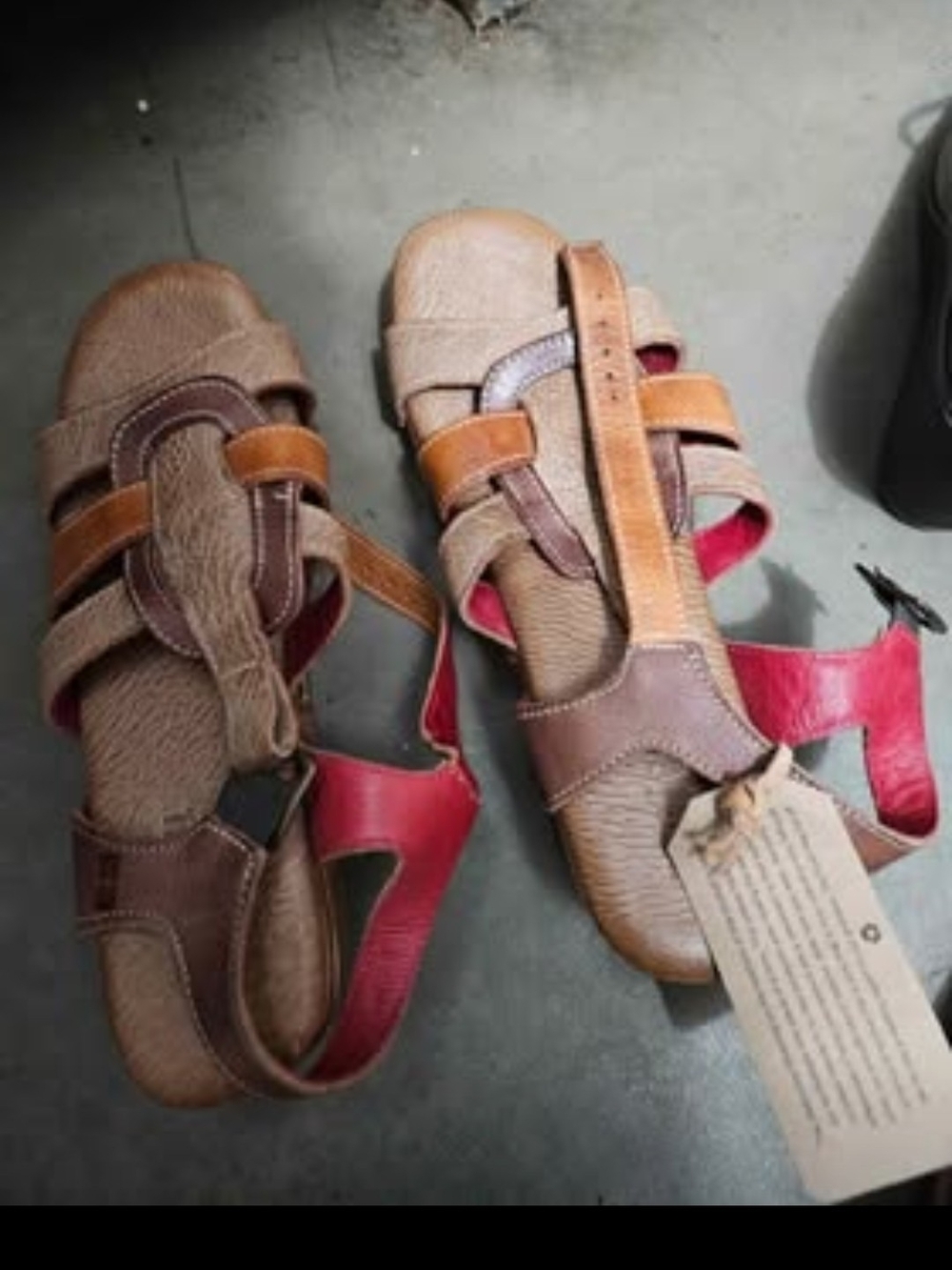 Women's Multi-Tone Leather Casual Sandals - Red & Brown - Picture 2 of 2